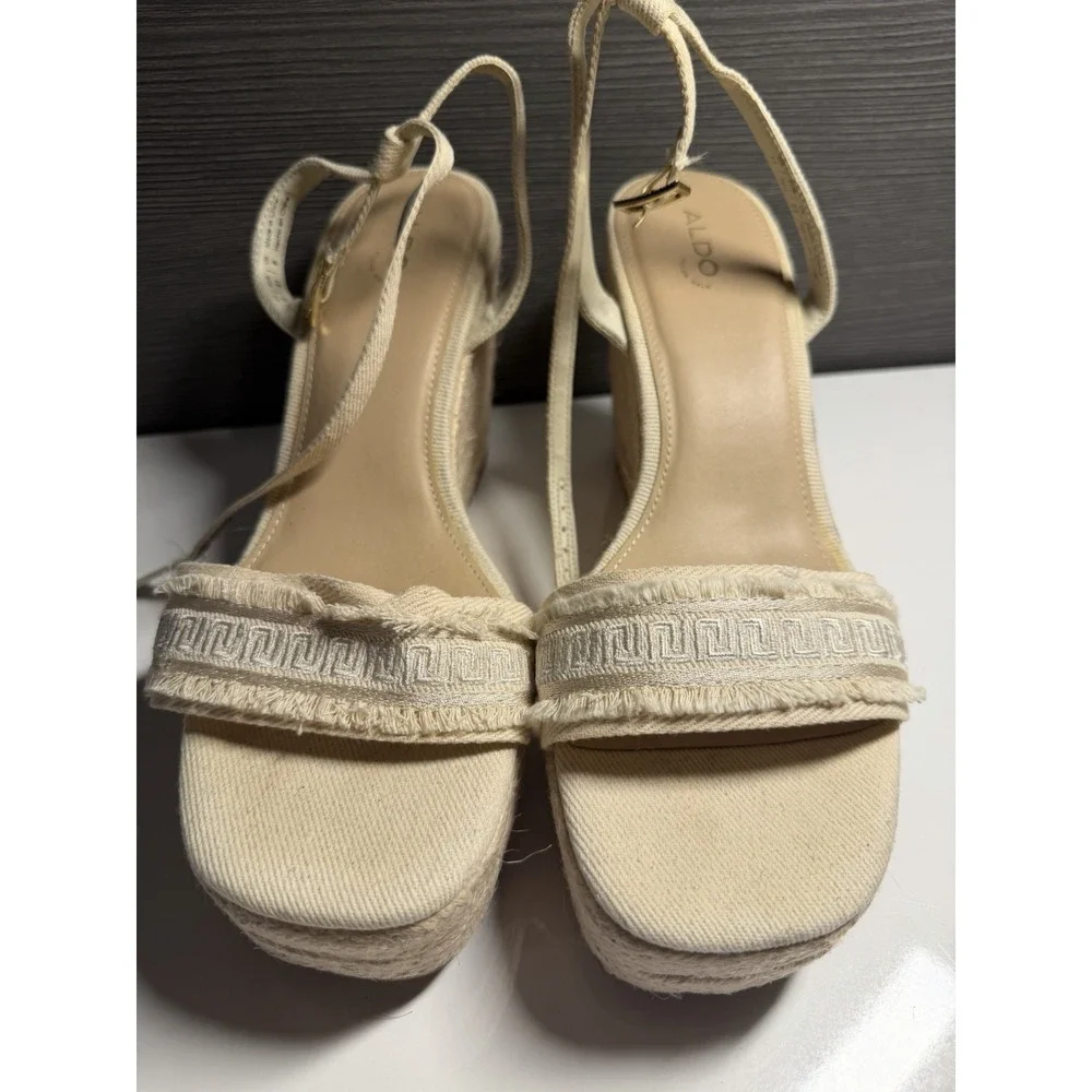 Aldo Sandals Womens Size 11 Espadrille Beige Ankle Strap Open Toe  Wedge Heel C3